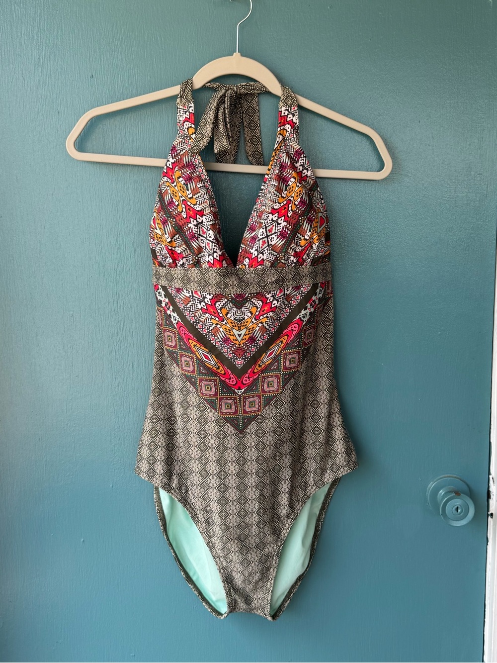 Prana One Piece Swimsuit XL NWT UPF 50+ Halter Tribal Boho Print Swimwear